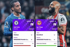 若昂·佩德罗vs伊戈尔·蒂亚戈英超场均数据对比：谁在巴西首发？